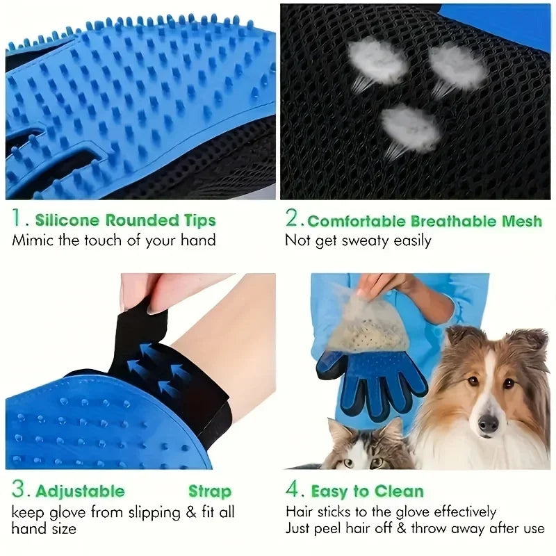 Pet Grooming Gloves - 5-Finger Deshedding Brush for Dogs & Cats