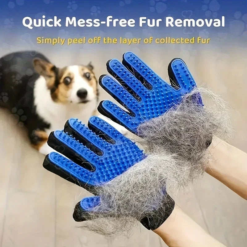 Pet Grooming Gloves - 5-Finger Deshedding Brush for Dogs & Cats